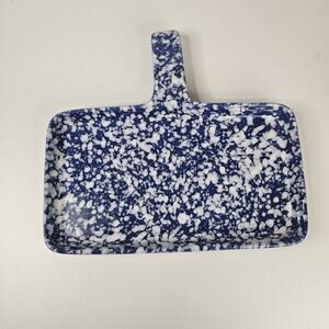 Vintage Dr. Douglas Wonder Baker Pan Blue & White Splatter Stoneware 11 x 6.5